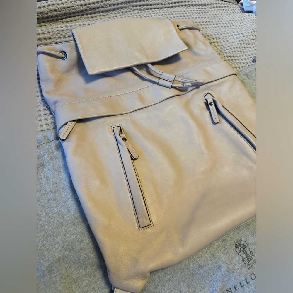 ❌SOLD❌Brunello Cucinelli Lambskin Backpack w/Monili Straps Off White - Picture 4 of 10